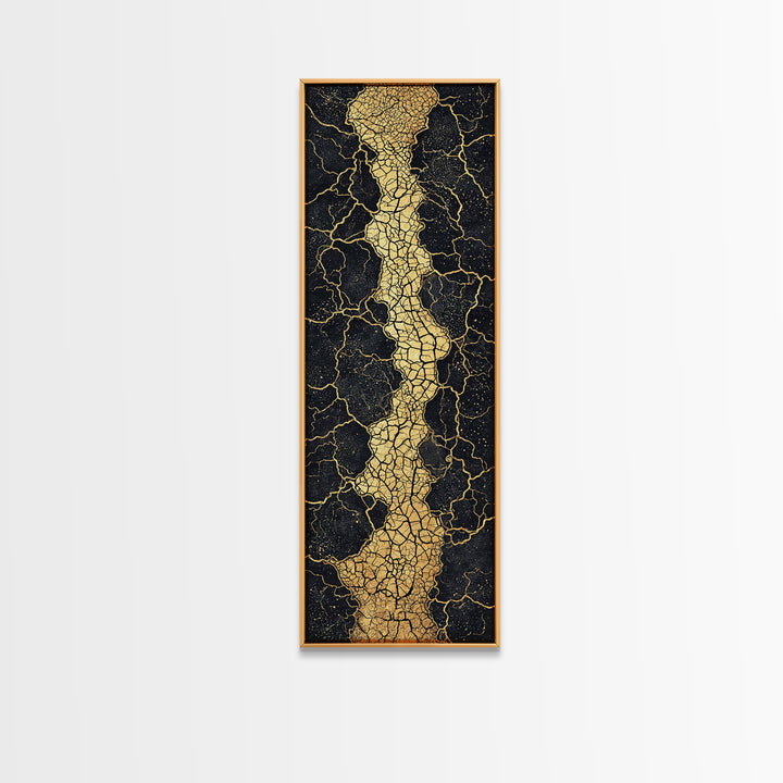 Gold Cracked Abstract River Wall Art, Black And Gold Art, Earth Tone Wall Decor, Modern Abstract Art, Premium Canvas Print