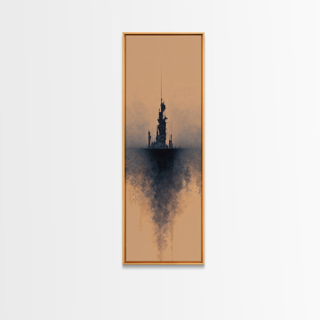 Misty Black Spire On Terracotta Canvas Print, Dreamy Wall Art, Minimalist Decor, Modern Canvas Art, Gothic Office Decor Art