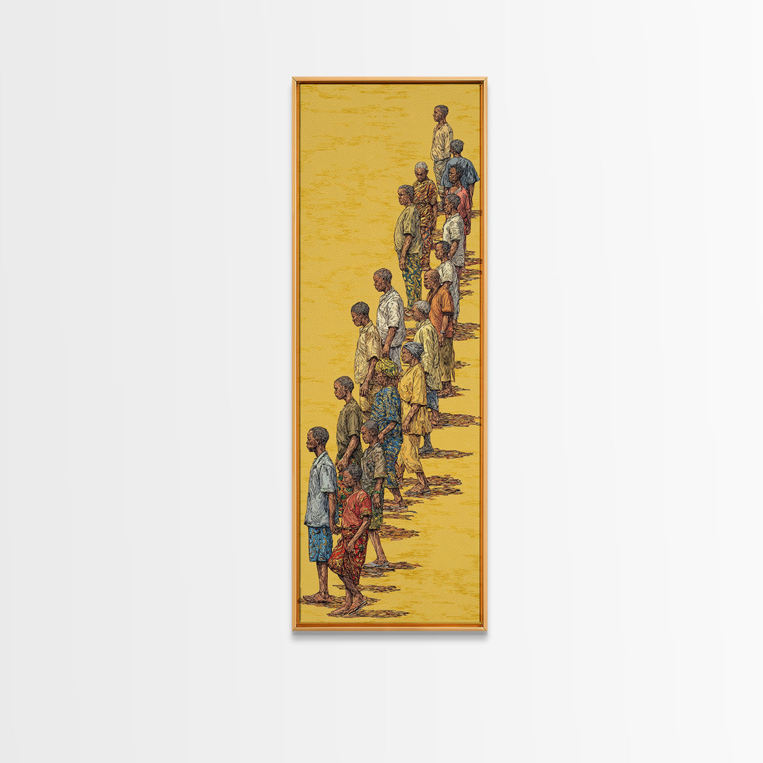 Long Line Of African People On Golden Sand Wall Art, Cultural Art Print, African Women And Men Canvas Print, Diaspora Decor