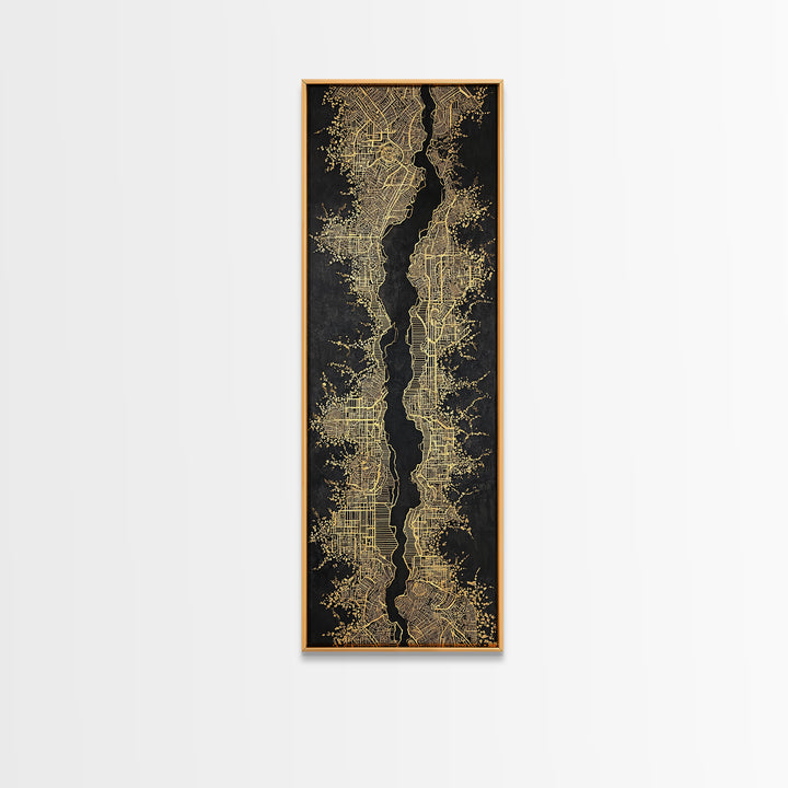 Black And Gold Abstract City Map Wall Art, Geometric Wall Art, Modern Black Art, Luxury Canvas Print, Statement Home Decor