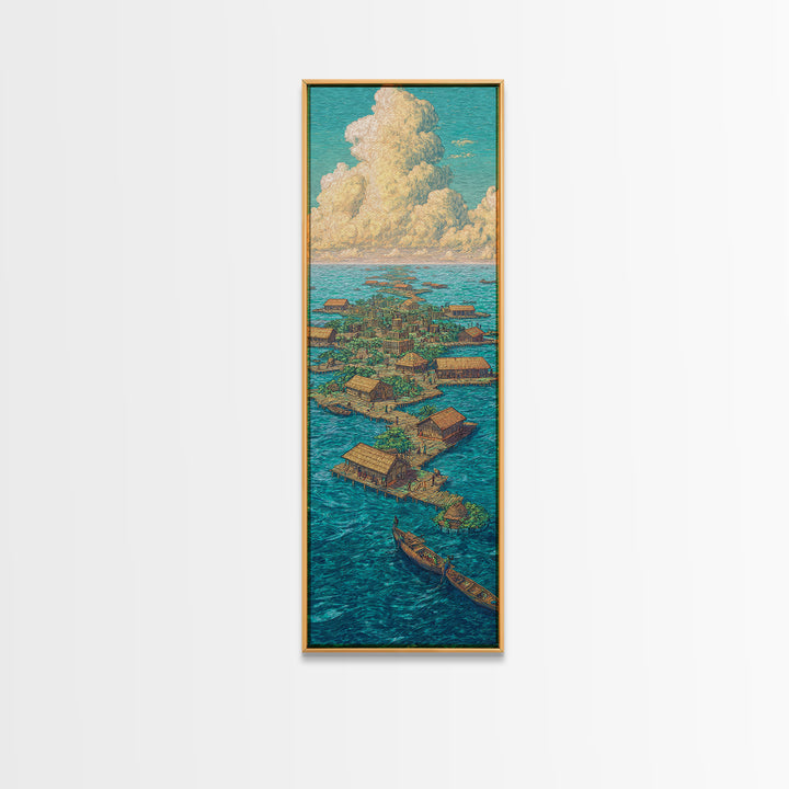 Floating African Water Village Wall Art, Turquoise Ocean Huts, Afrocentric Decor, African Landscape, Coastal Canvas Print