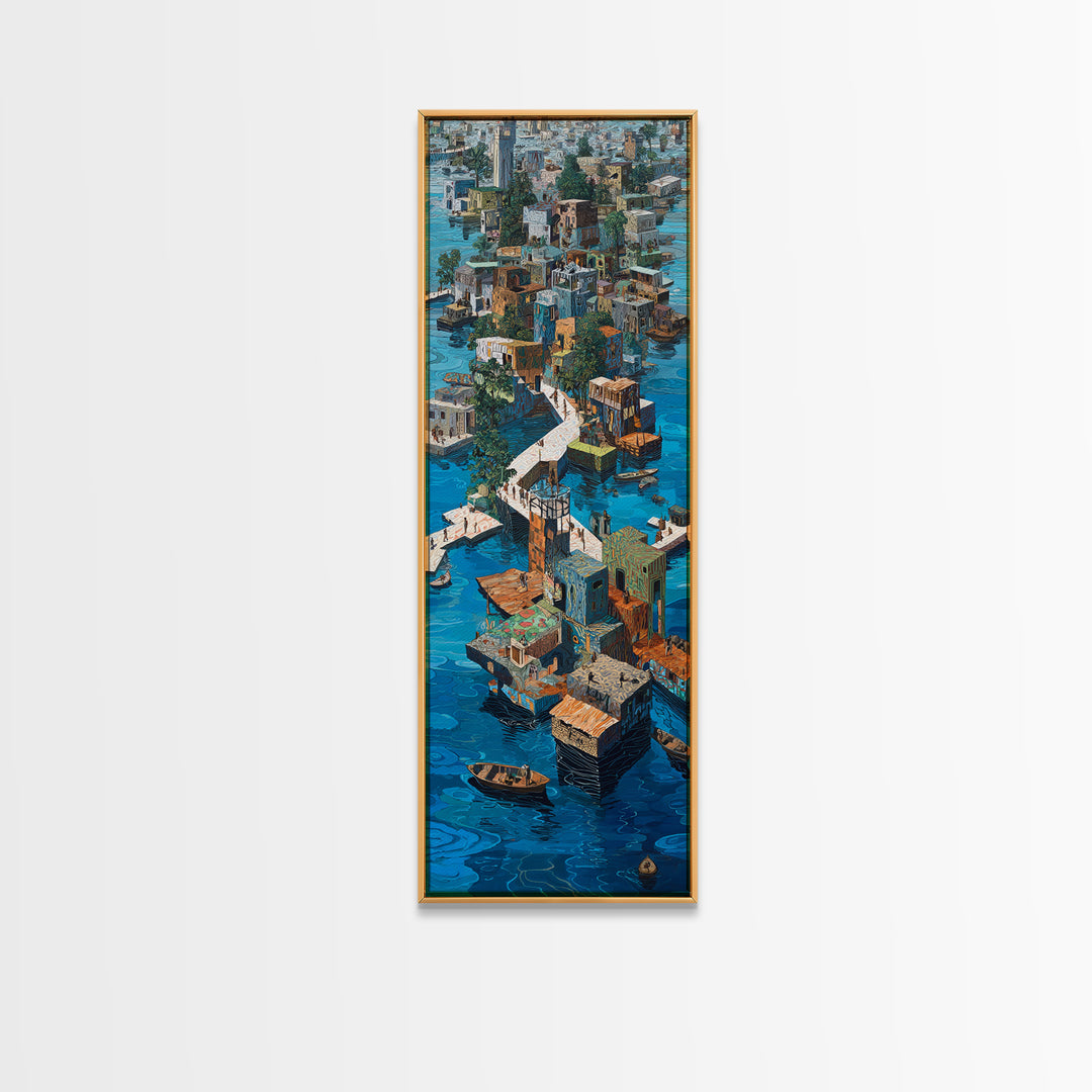 Stilted African Water City Wall Art, Urban Coastal Village, Afrocentric Wall Decor, Modern African Art Canvas Print, Home Decor