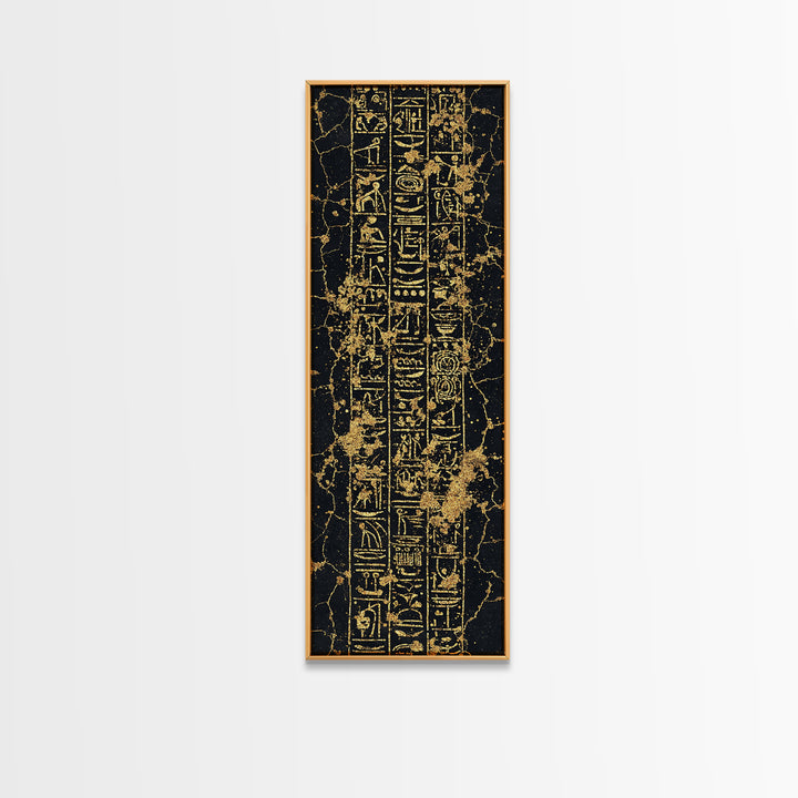 Gold Egyptian Hieroglyphs Wall Art, Black Marble Ancient Symbols, African Egyptian Art, Luxury Home Decor, Framed Canvas Print
