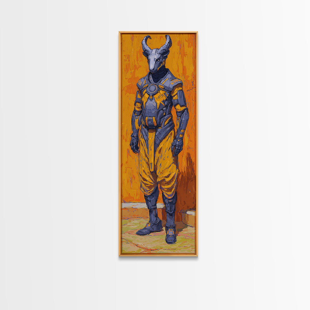 Horned African Warrior Afrofuturism Canvas Print, Orange Sci Fi Tribal Art, Bold Black Art Decor, Unique Gift For Him Wall Art