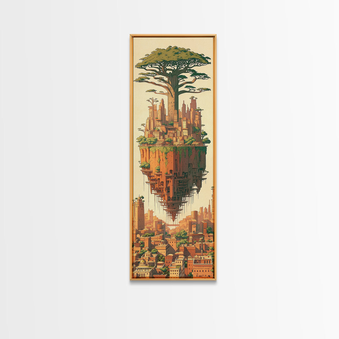 Floating African Tree City Canvas Print, Baobab Fantasy Landscape Wall Art, Afrocentric Urban Decor, Modern Home Decor Gift