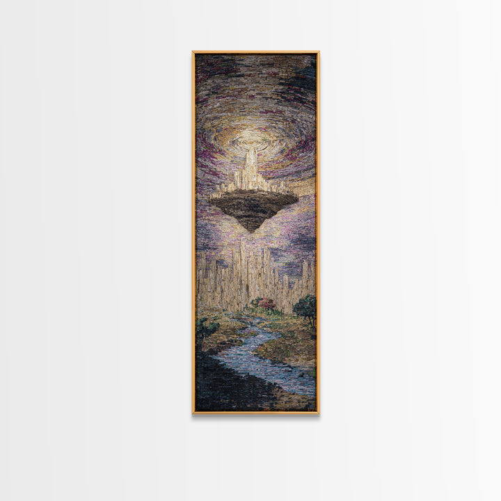 Luminous Floating Island Waterfall Celestial Sky Wall Art, Dreamy Nature Scene Art, Abstract Landscape, Living Room Decor
