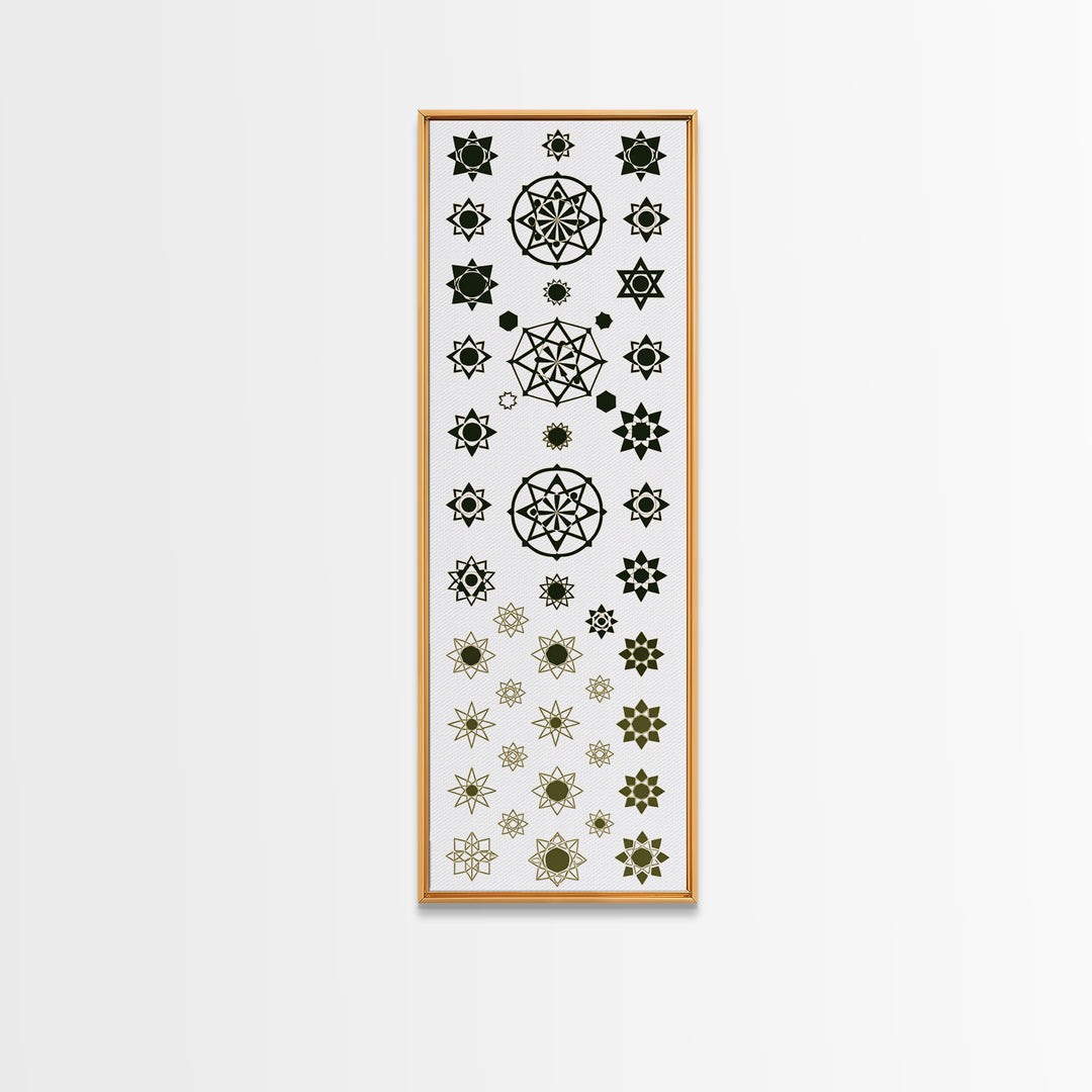 Sacred Geometry Star Pattern Canvas Print, Gold Green Mandala Wall Decor, Minimalist Art, Spiritual Wall Art, Boho Decor