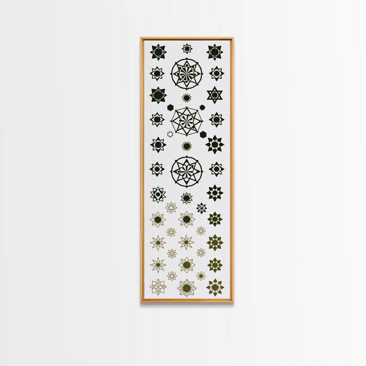 Sacred Geometry Star Pattern Canvas Print, Gold Green Mandala Wall Decor, Minimalist Art, Spiritual Wall Art, Boho Decor