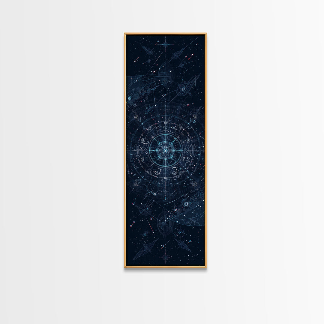 Celestial Star Map With Arrows Framed Canvas Print, Blue Astronomy Wall Art, Mystical Wall Art, Digital Art, Office Decor