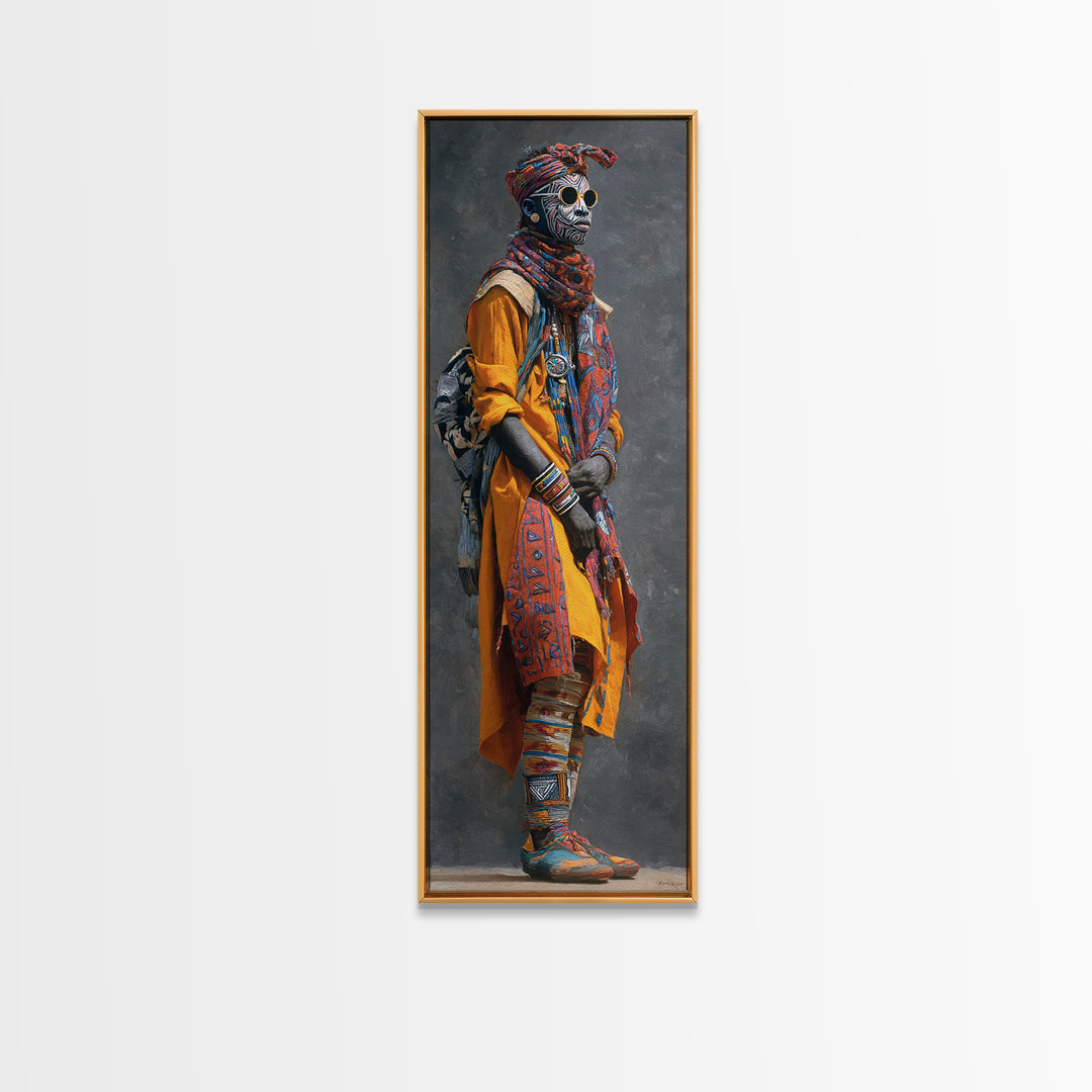 Stylish African Nomad In Yellow Robe Canvas Print, Modern Afrocentric Portrait Wall Decor, Black Culture Art For Living Room