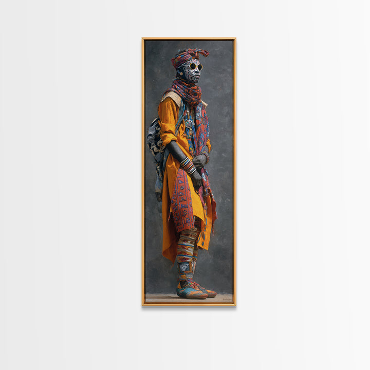 Stylish African Nomad In Yellow Robe Canvas Print, Modern Afrocentric Portrait Wall Decor, Black Culture Art For Living Room