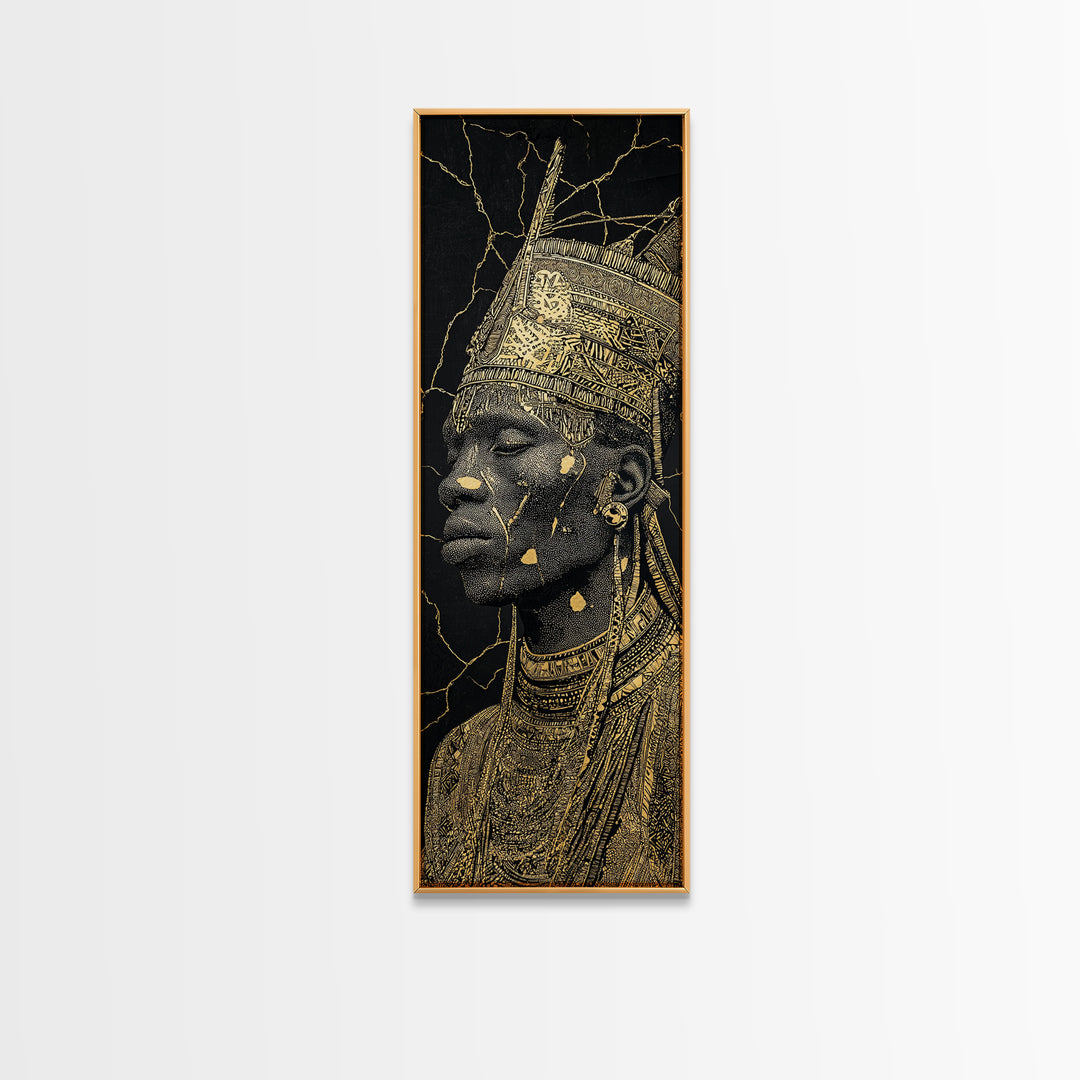 Gold African Queen Profile Wall Art, Black And Gold Portrait, Regal Afrocentric Decor, Elegant Cultural Artwork For Living Room