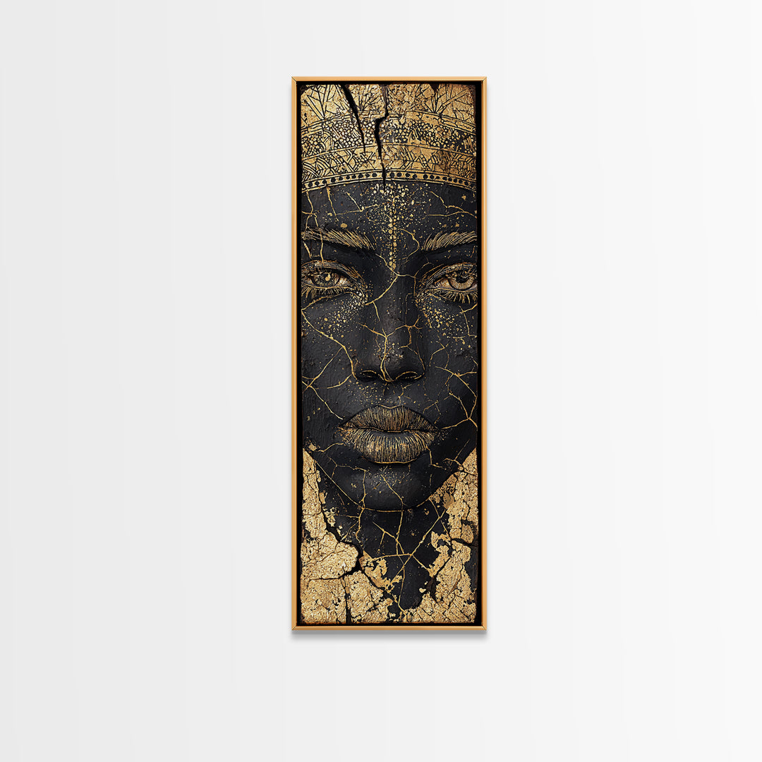 Cracked Gold African Woman Face Canvas Print, Black Queen Portrait Wall Decor, Elegant Afrocentric Art, Modern Cultural Gift