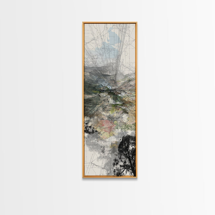Misty African Valley Abstract Landscape Canvas Print, Acacia Tree Wall Decor, Neutral Earth Tone Art, Modern Office Decor