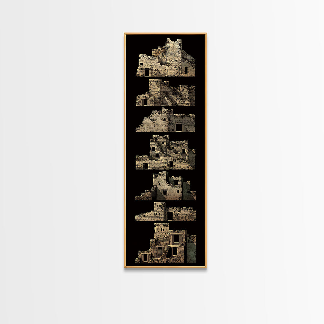 Stacked Desert Stone Ruins On Black Framed Canvas Print, Ancient African Architecture, Tribal Wall Decor, Archaeology Art