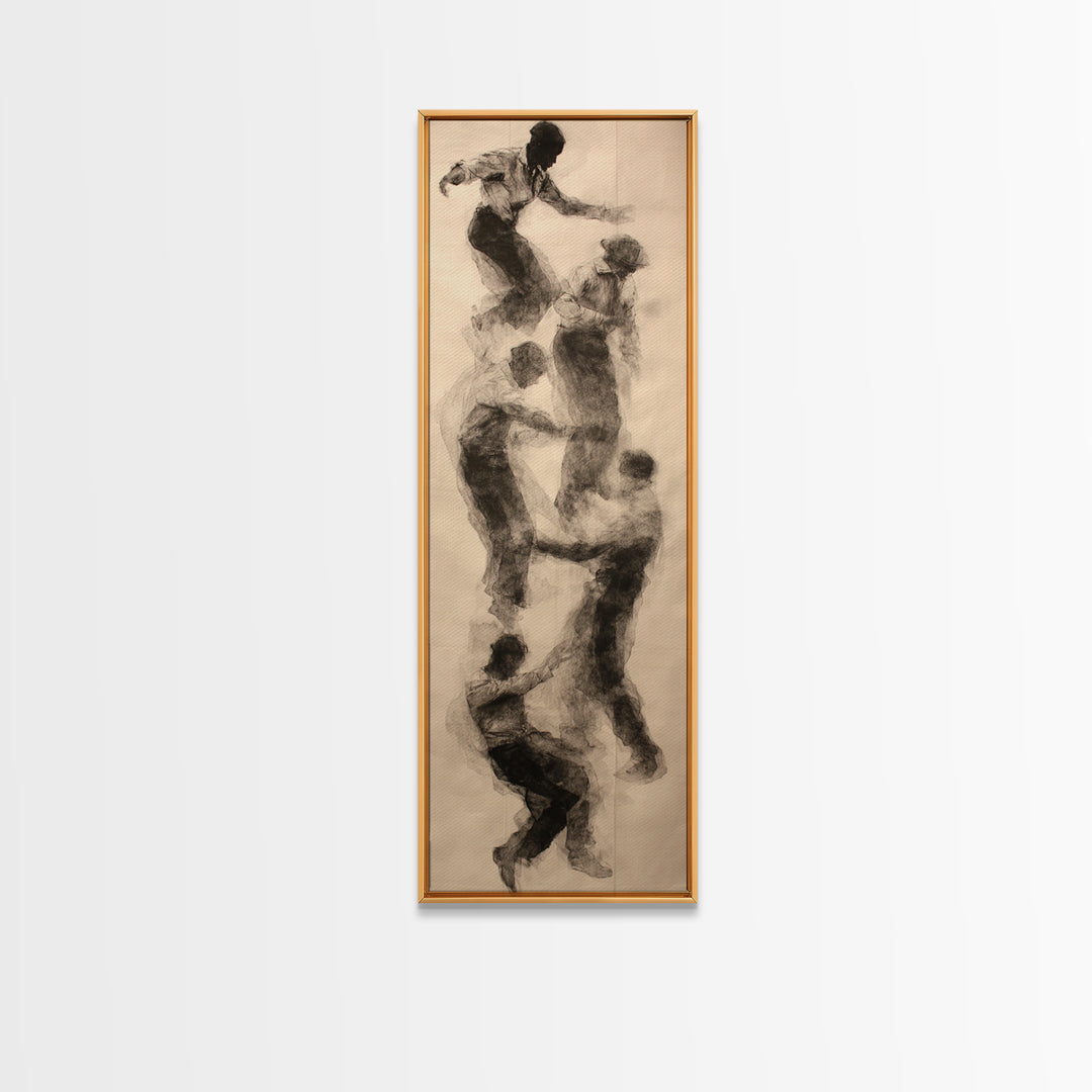 Charcoal Climbing Figures Wall Art, Abstract Black Bodies, Unity Movement Sketch, Minimalist African Decor For Living Room Art