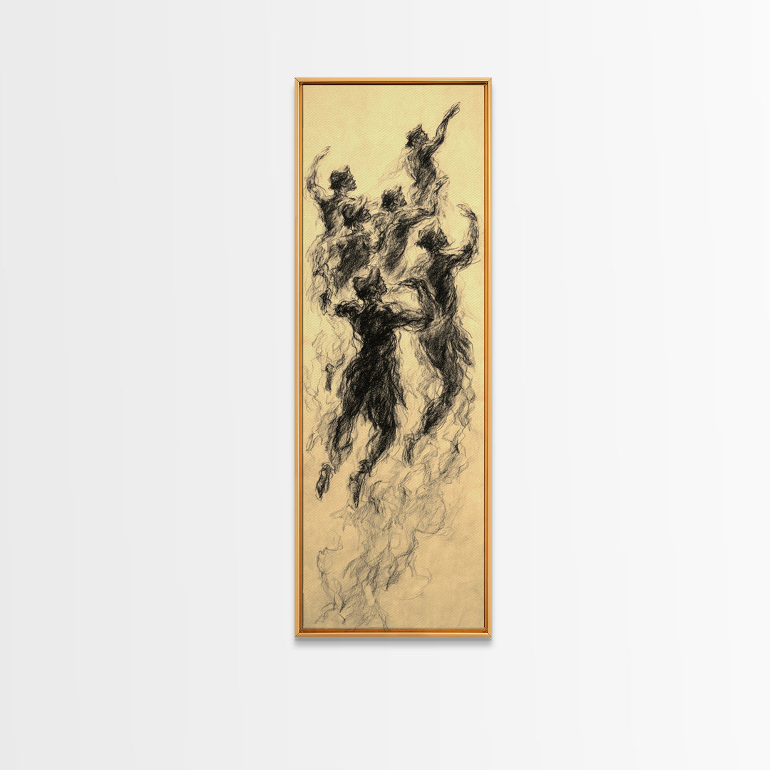 Dancing Spirit Figures Canvas Print, Expressive African Women Art, Charcoal Movement Sketch, Feminine Wall Decor Gift For Her