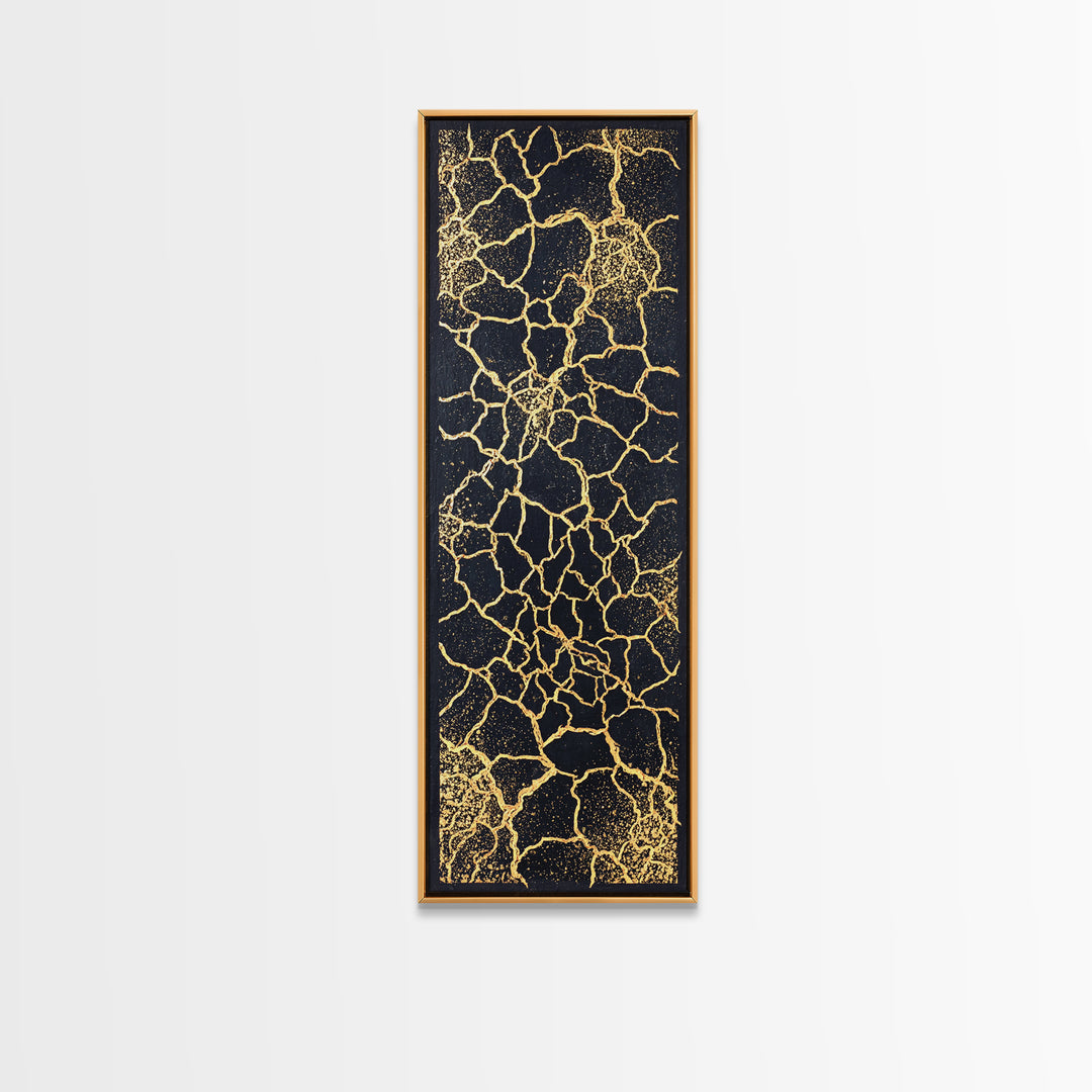 Black And Gold Crackle Abstract Wall Art, Luxury Canvas Art, Modern African Art Decor, Bold Geometric Statement Home Decor