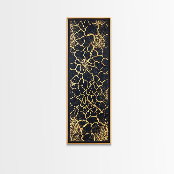 Black And Gold Crackle Abstract Wall Art, Luxury Canvas Art, Modern African Art Decor, Bold Geometric Statement Home Decor