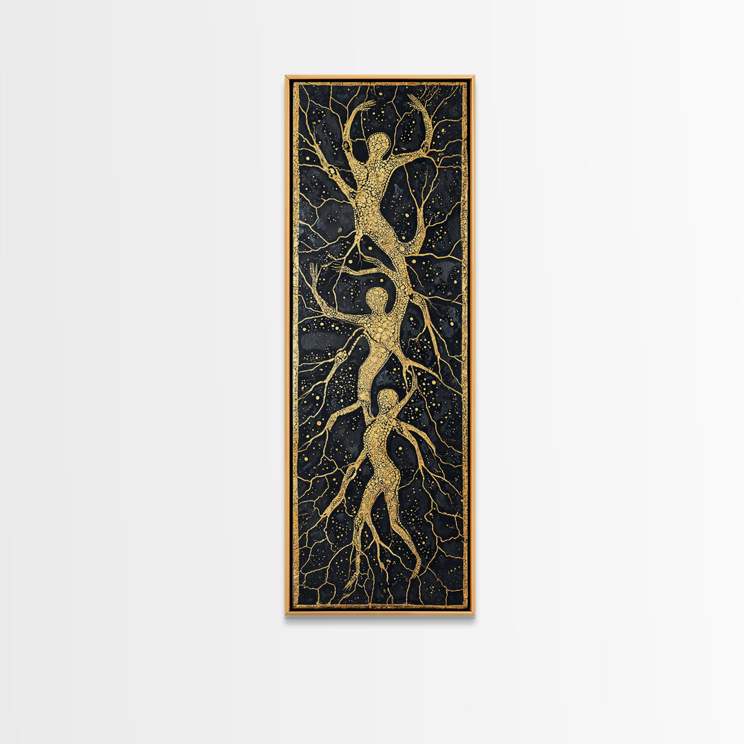 Golden Branching Tree Roots Canvas Print, African Inspired Abstract Art, Boho Wall Decor, Modern Black And Gold Home Decor
