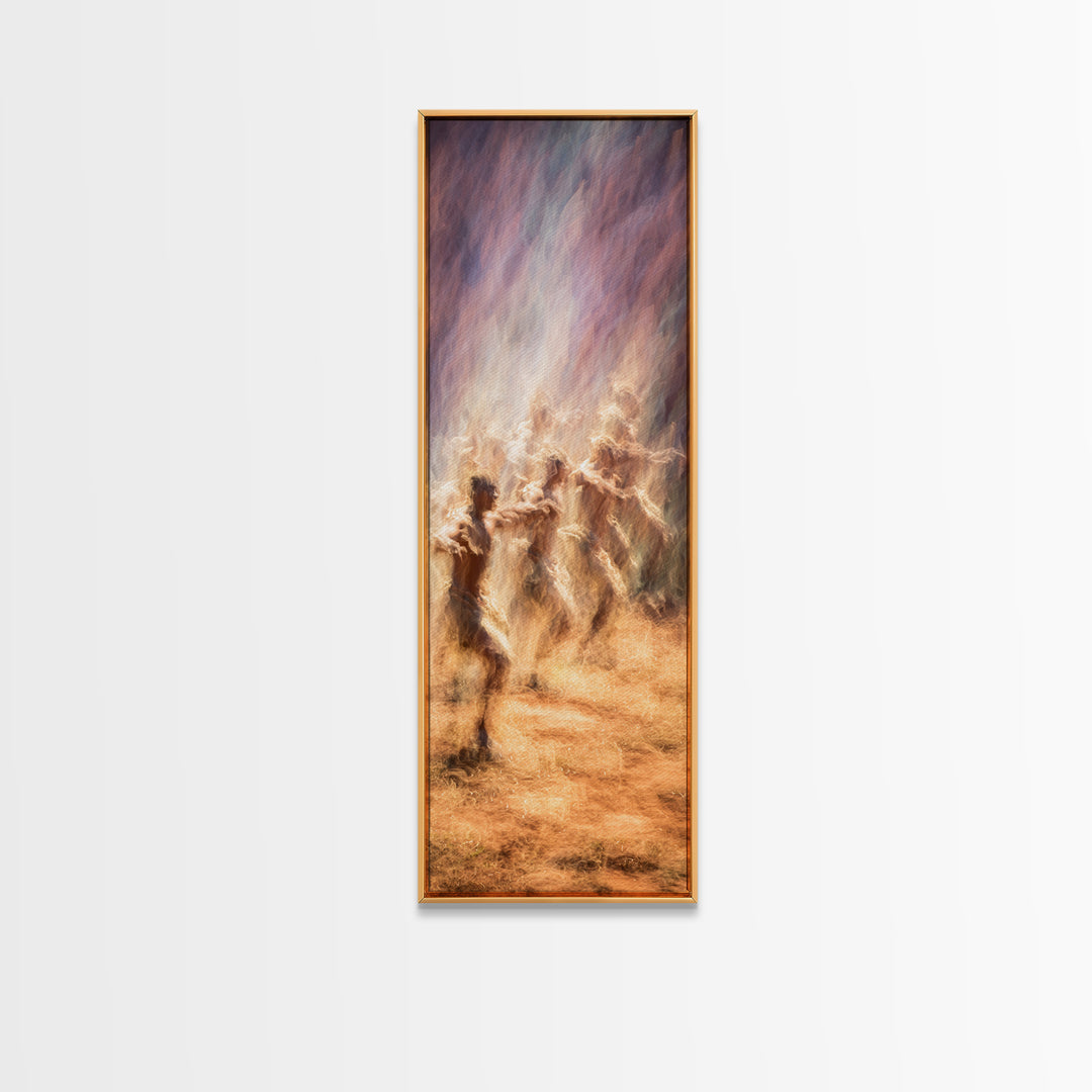 Glowing African Dancers In Dust Wall Art, Spiritual Cultural Art Print, Warm Earth Tone Canvas For Bohemian Home Decor Gift