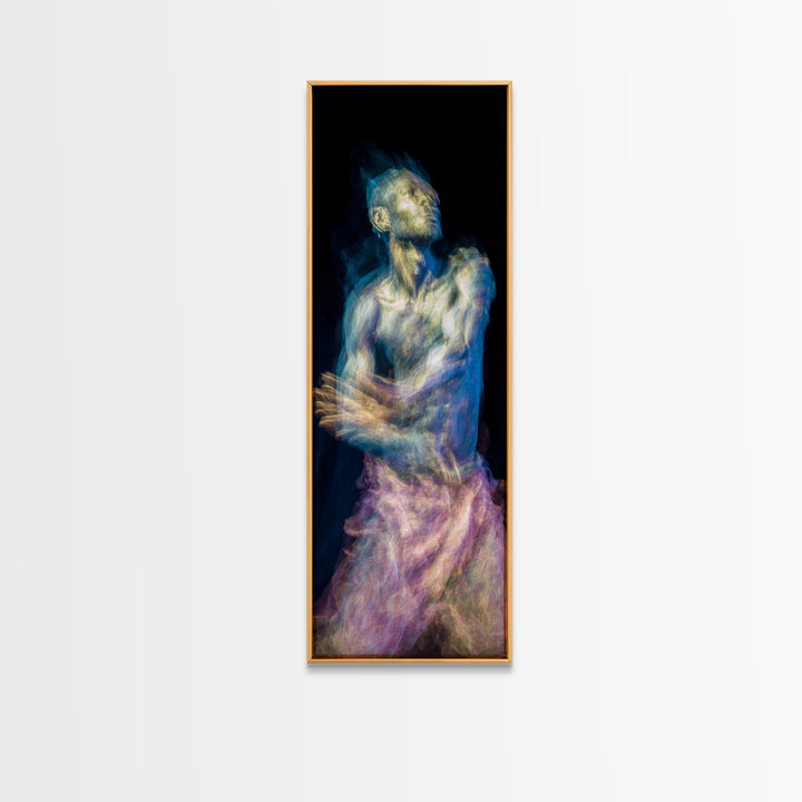 Expressive Blue Male Figure Framed Canvas Print, Modern Black Art, Abstract Portrait Wall Decor, Emotional Figurative Artwork