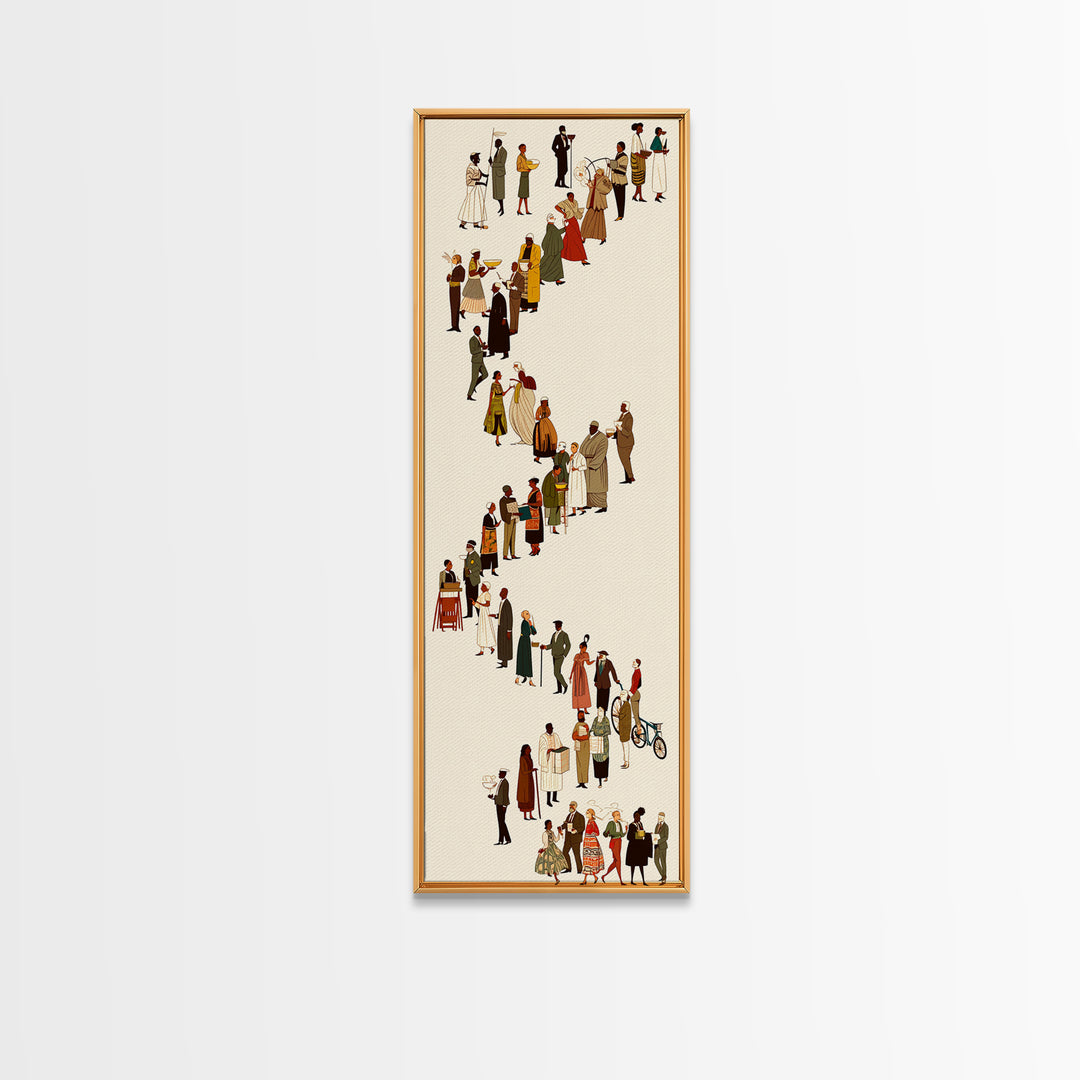 Winding Line Of Diverse People Wall Art, Minimalist Canvas Print, Modern Figurative Home Decor, Long Narrow Gallery Poster