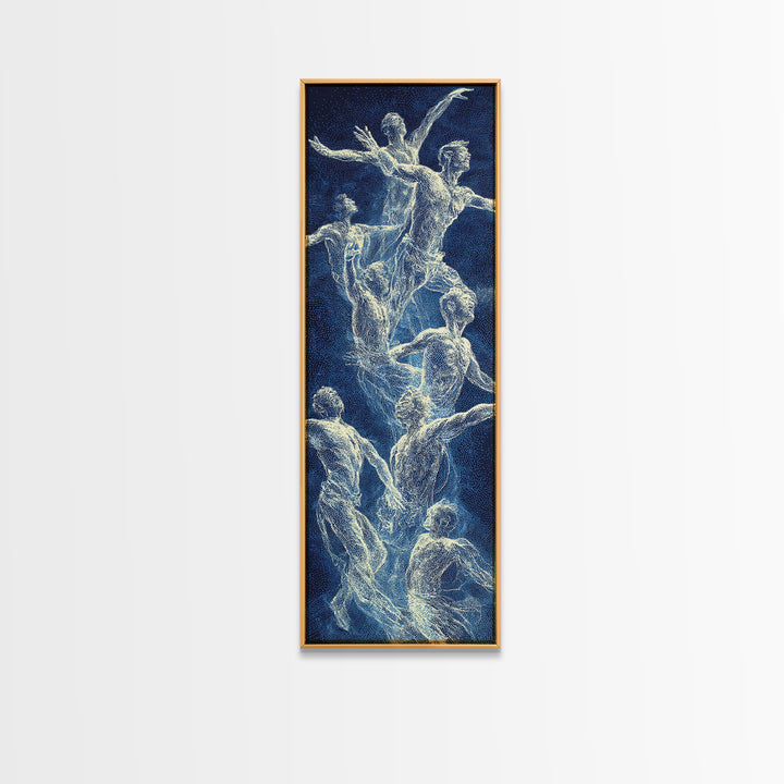 Blue White Ethereal Dancers Framed Canvas Print, Spiritual Figure Wall Art, Contemporary African Inspired Home Decor Gift