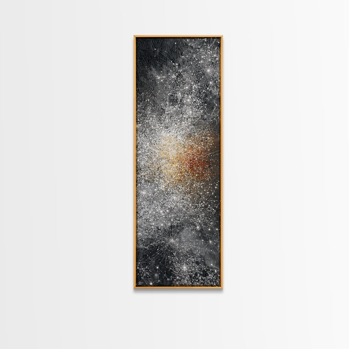 Black White Gold Cosmic Burst Abstract Wall Art, Modern Canvas Decor, Statement Living Room, Luxury Home Decor Gift, Large Vertical Print