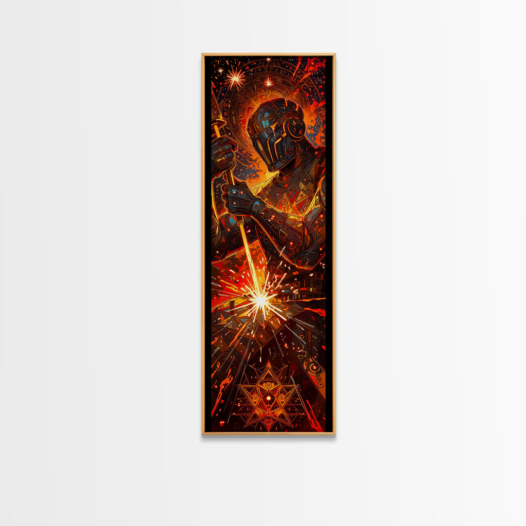 Fiery Mechanical Engine Abstract Wall Art, Industrial Sci Fi Canvas Decor, Orange Black Statement Art, Gift For Him, Poster