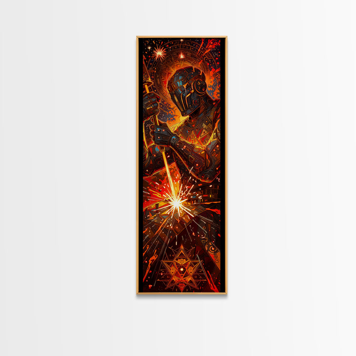 Fiery Mechanical Engine Abstract Wall Art, Industrial Sci Fi Canvas Decor, Orange Black Statement Art, Gift For Him, Poster