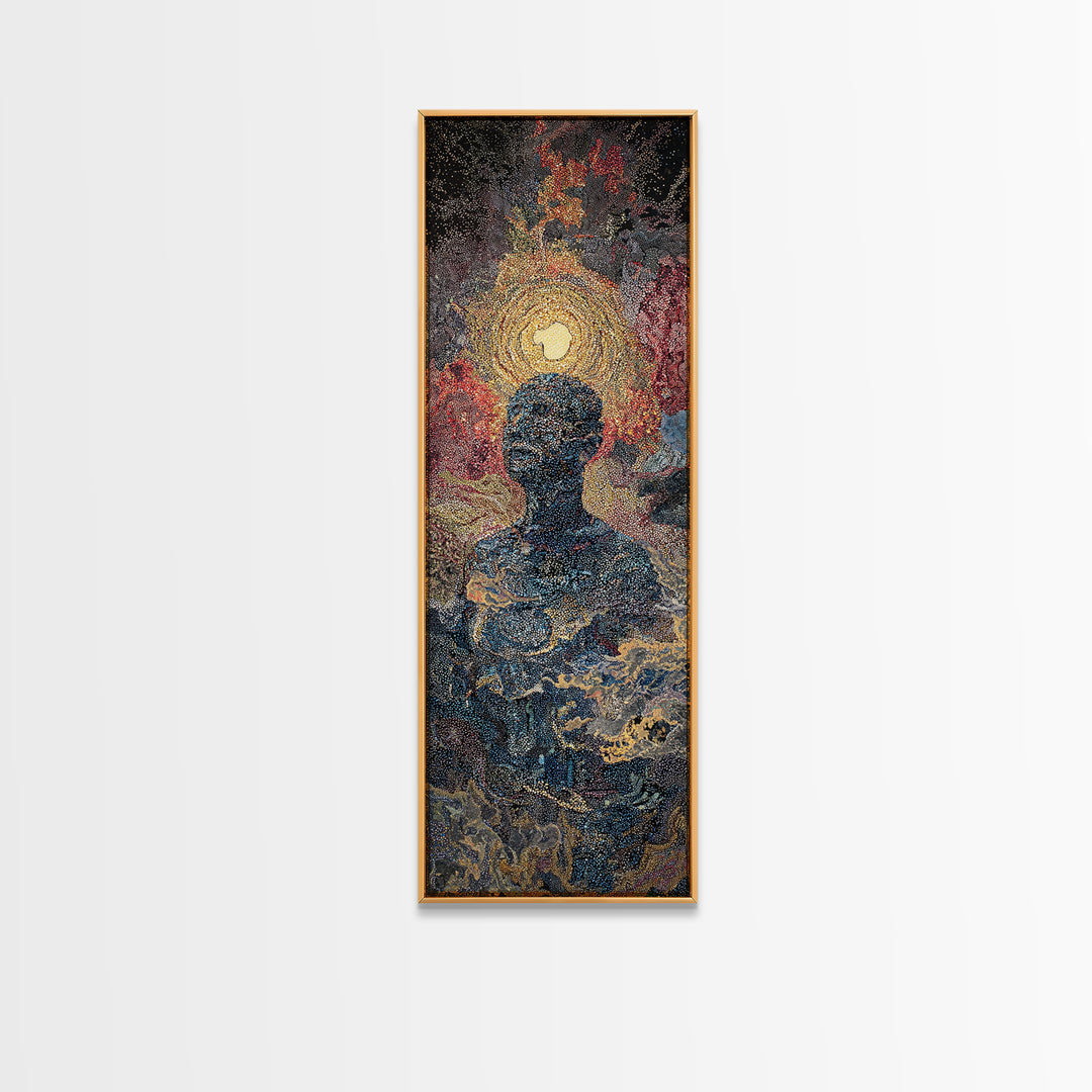 Celestial Silhouette With Golden Halo Wall Art, Mystical Abstract Canvas Print, Spiritual Decor, Modern Portrait, Bedroom Home Decor Gift