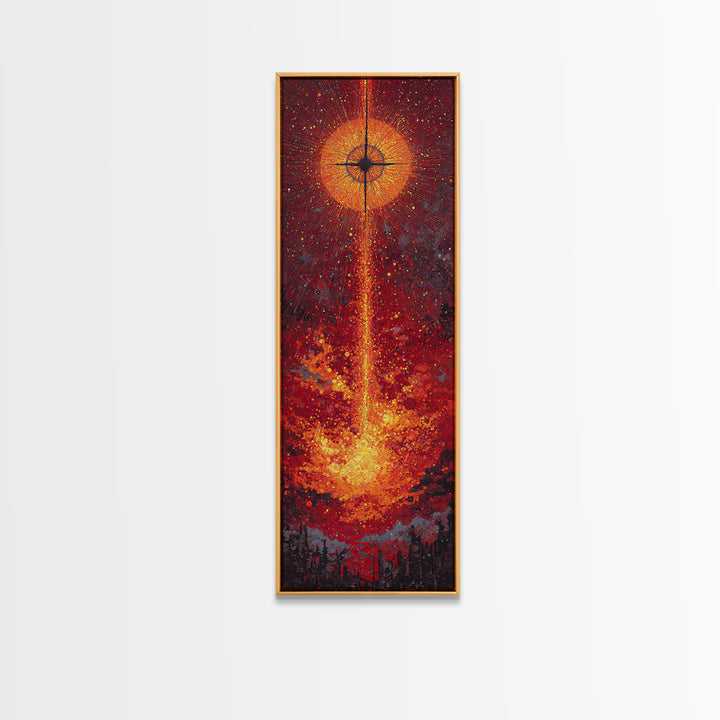 Solar Eclipse Fire Beam Wall Art, Red Orange Abstract Canvas Print, Mystical Space Decor, Modern Statement Home Decor Gift