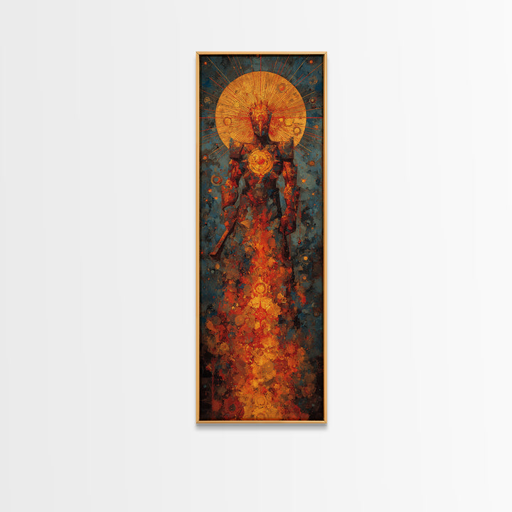 Radiant Tribal Spirit With Sun Halo Framed Canvas Print, Afrocentric Abstract Wall Art, Cultural Portrait Home Decor Gift