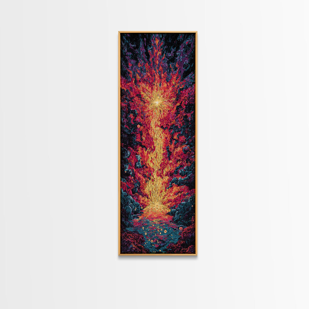 Exploding Fire Waterfall Wall Art, Vivid Red Orange Abstract Canvas Print, Dramatic Nature Scene Art, Large Decor Art Gift For Home