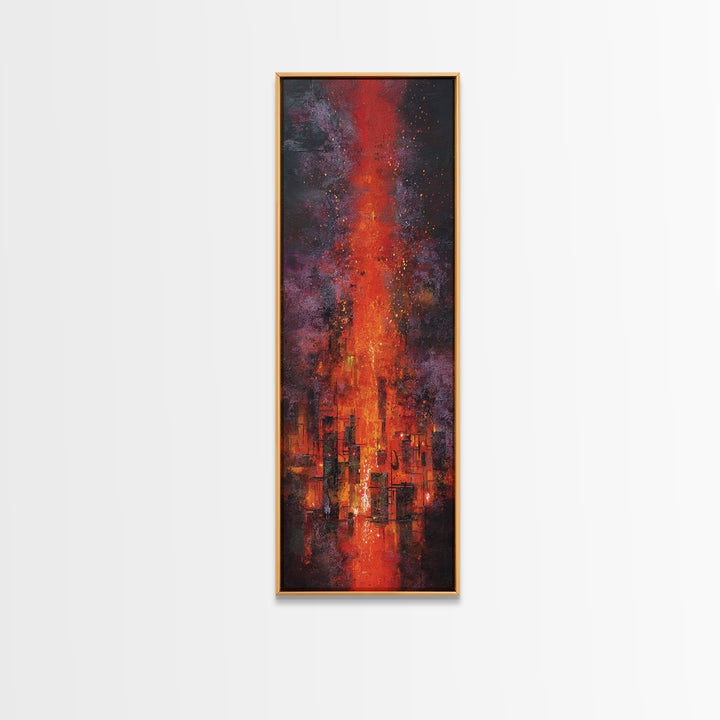 Burning Skyline With Volcanic Light Wall Art, Dark Red Abstract Canvas Print, Urban Wall Art, Modern Office Decor Gift For Him