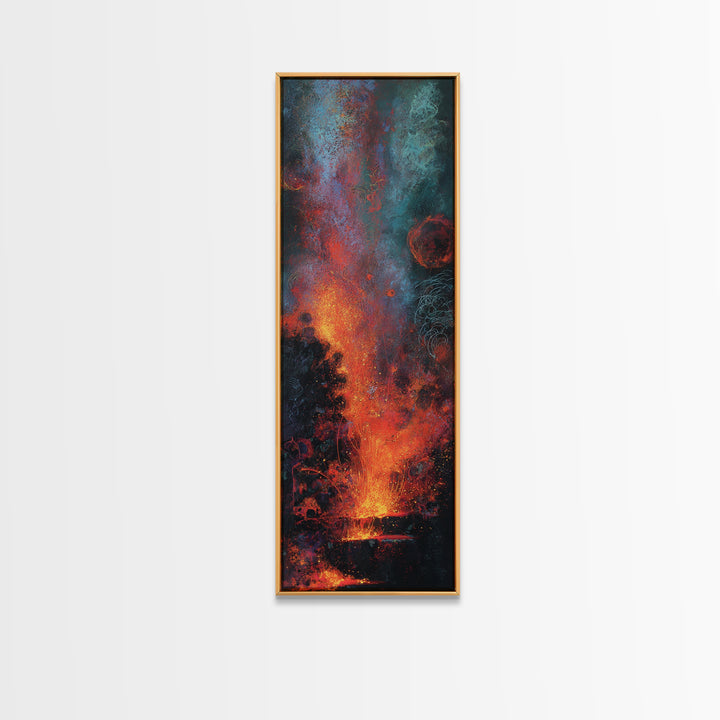 Cosmic Volcano Eruption Wall Art, Teal Red Orange Abstract Canvas Print, Dreamy Space Decor, Modern Large Wall Decor Gift