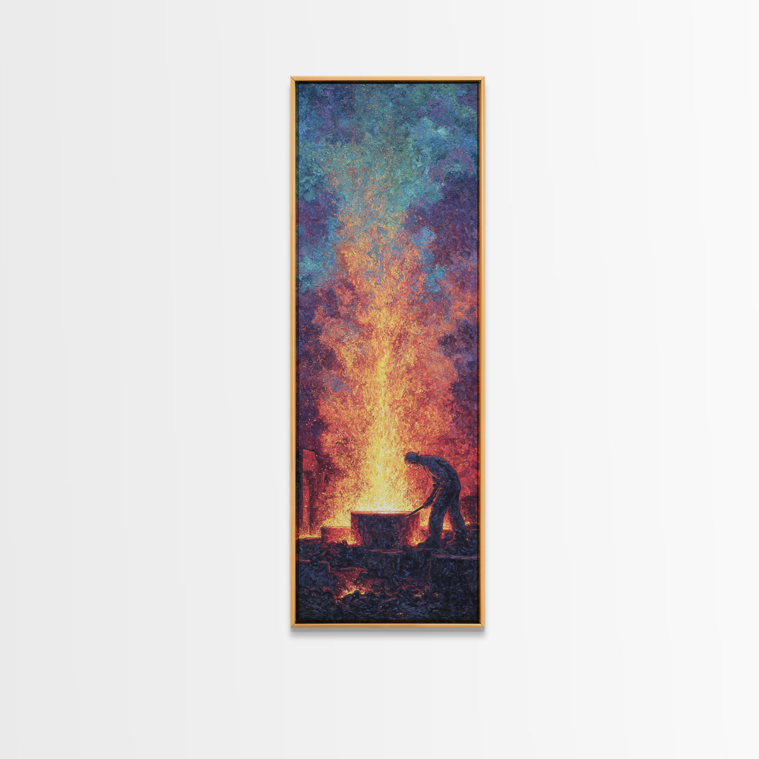 Blacksmith Silhouette With Glowing Sparks Wall Art, African Inspired Canvas Print, Industrial Workshop Decor, Unique Gift