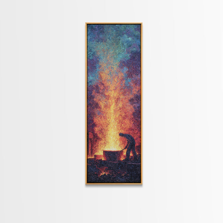Blacksmith Silhouette With Glowing Sparks Wall Art, African Inspired Canvas Print, Industrial Workshop Decor, Unique Gift
