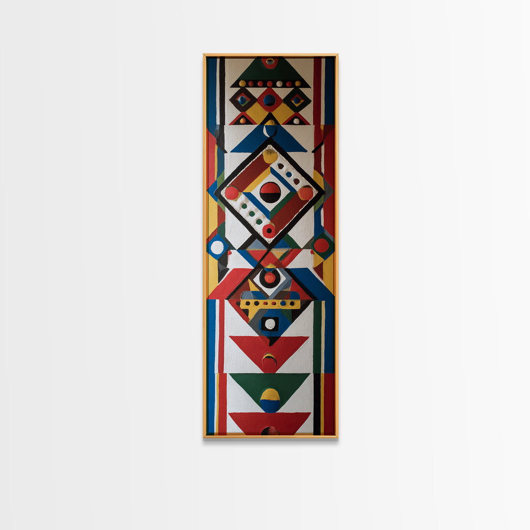 Colorful Geometric Tribal Mask Wall Art, African Abstract Canvas Print, Afrocentric Pattern Decor, Modern Boho Home Gift