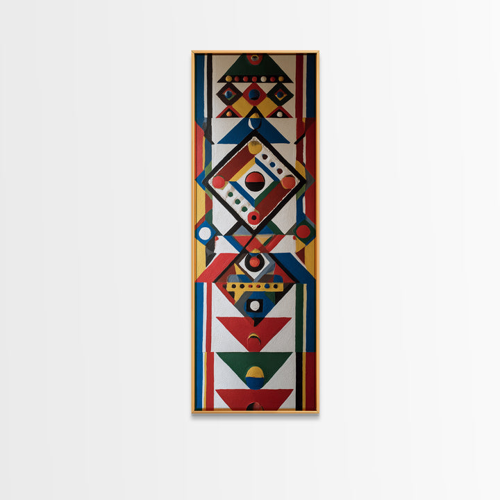 Colorful Geometric Tribal Mask Wall Art, African Abstract Canvas Print, Afrocentric Pattern Decor, Modern Boho Home Gift