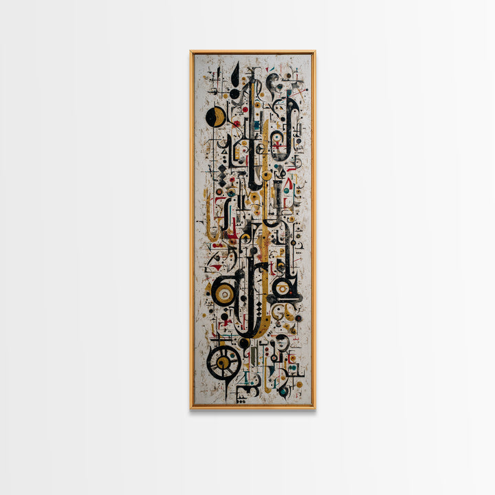 Abstract African Geometric Symbols Wall Art, Modern Canvas Print, Tribal Line Art Decor, Gold Black Contemporary Poster Gift