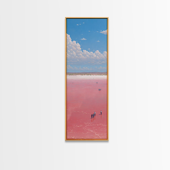 Vast Pink African Salt Flat Under Blue Sky Wall Art, Minimal Lake Landscape Print, Serene Travel Decor For Living Room Gift