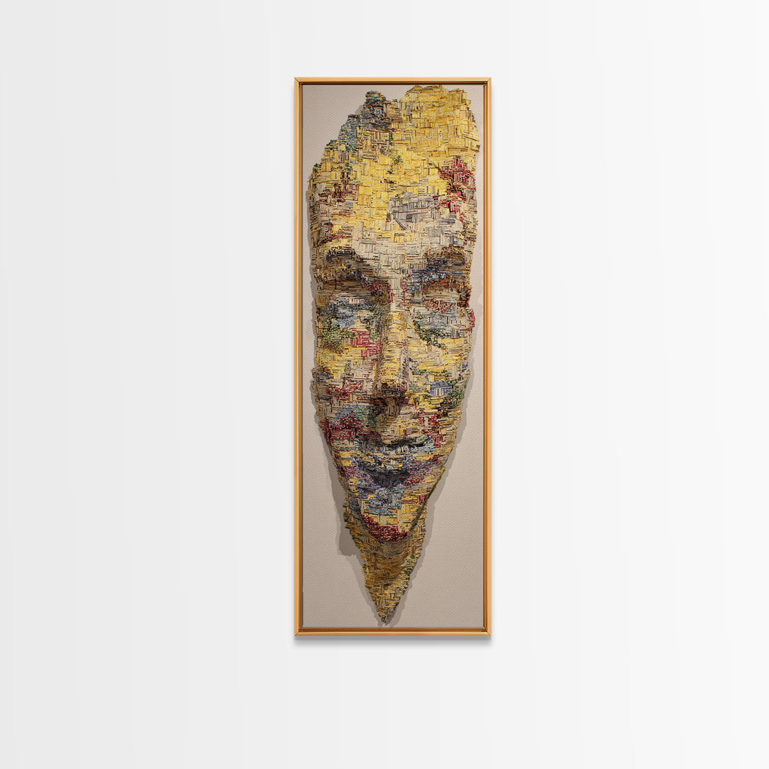 Textured Yellow African Mask Portrait Wall Art, Abstract Tribal Face, Modern Afrocentric Decor, Cultural Home Decor Gift