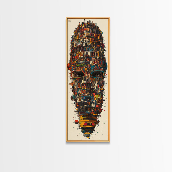 Contemporary African Mask Portrait Framed Canvas Print, Mosaic Community Face, Modern Afrocentric Wall Decor Art Gift For Home