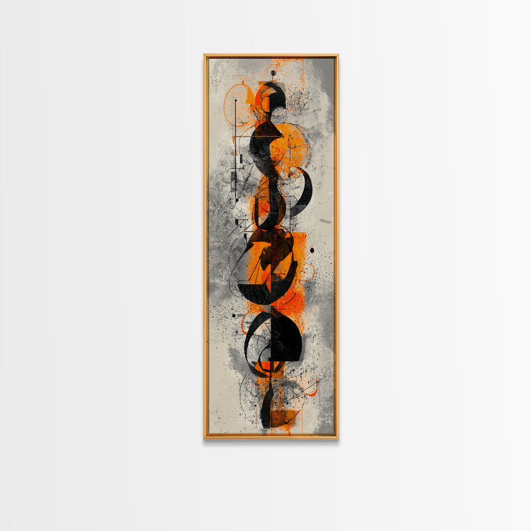 Orange Black Abstract Figure Canvas Print, Modern African Inspired Wall Art, Afrocentric Geometric Luxury Home Decor Statement Piece