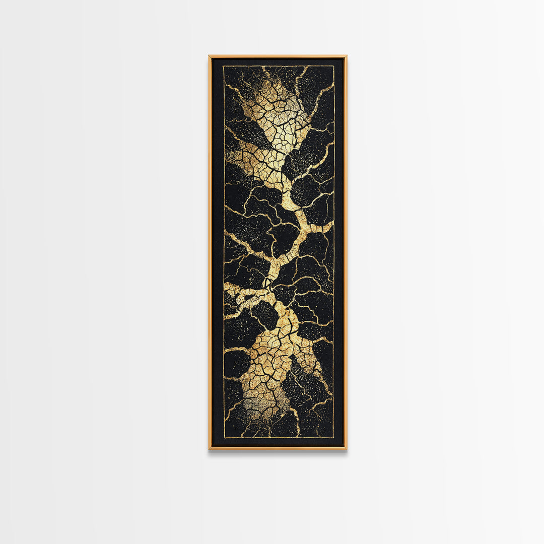 Black Gold Crackle Abstract Wall Art, Modern Kintsugi Inspired Texture, Luxury Canvas Print For Elegant Home Decor Statement