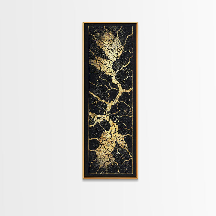 Black Gold Crackle Abstract Wall Art, Modern Kintsugi Inspired Texture, Luxury Canvas Print For Elegant Home Decor Statement