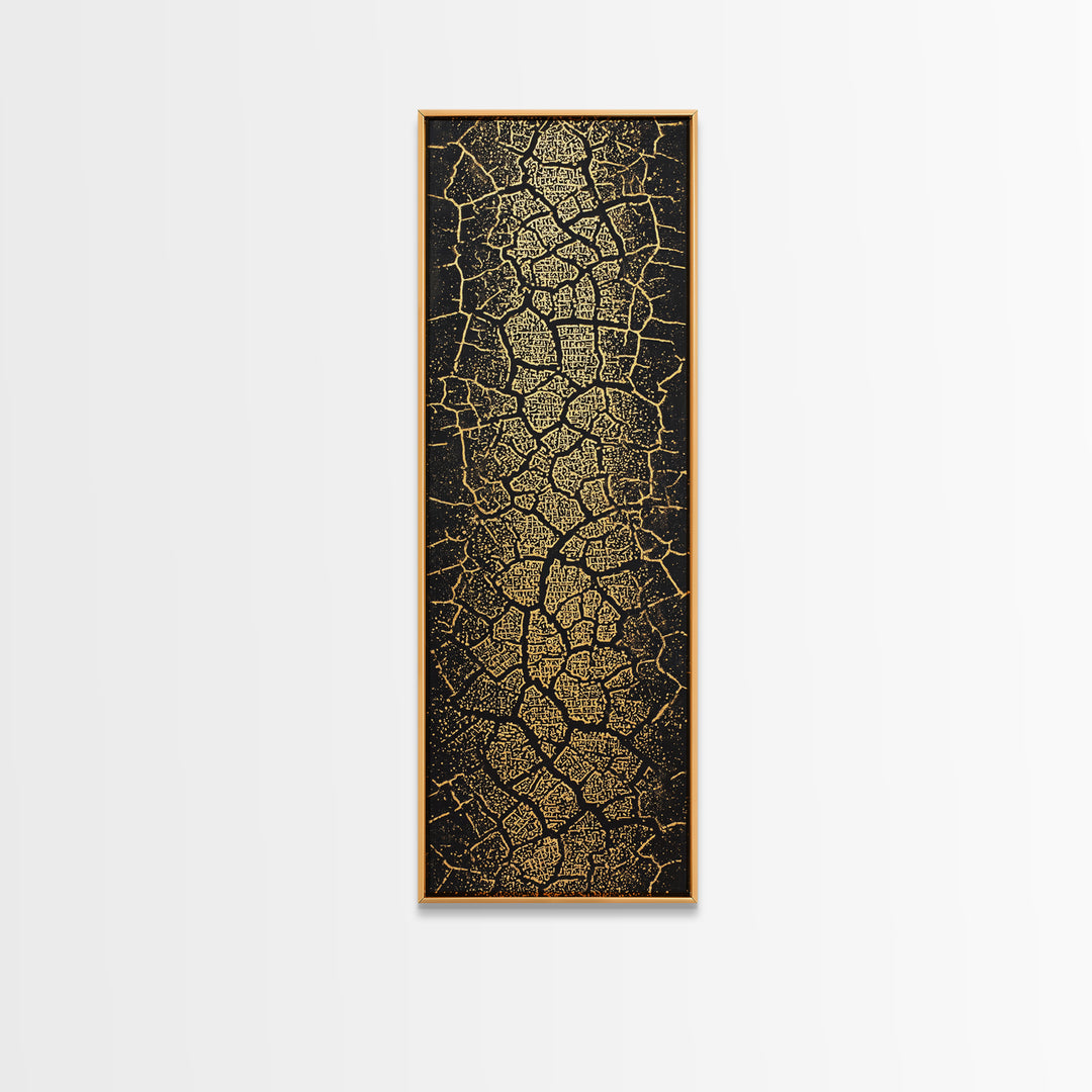 Gold On Black Abstract Map Wall Art, Tribal Maze Texture Canvas Print, African Inspired Geometric Statement Decor For Home