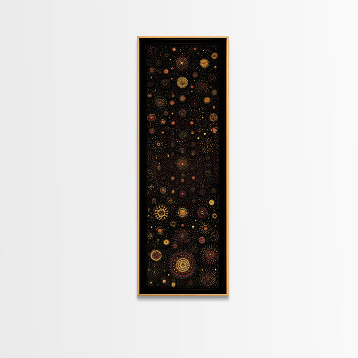 Colorful Dot Constellation Wall Art, Black Gold Celestial Mandala Canvas Print, African Inspired Boho Home Decor Statement Piece